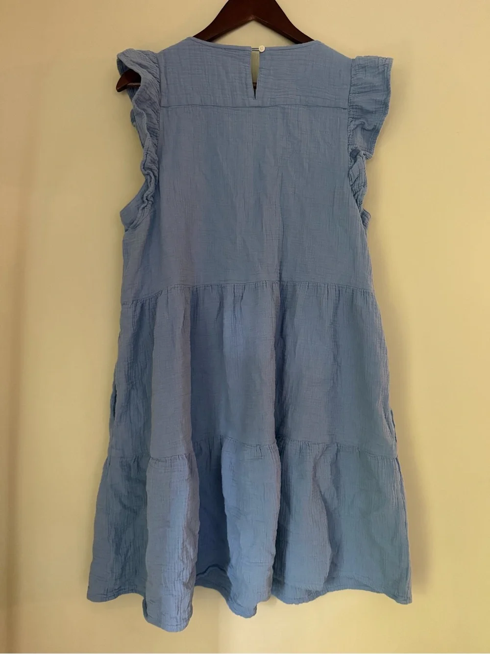 J Crew | Blue 100% Cotton Gauze Tiered Ruffle Sleeve Midi Dress | 14